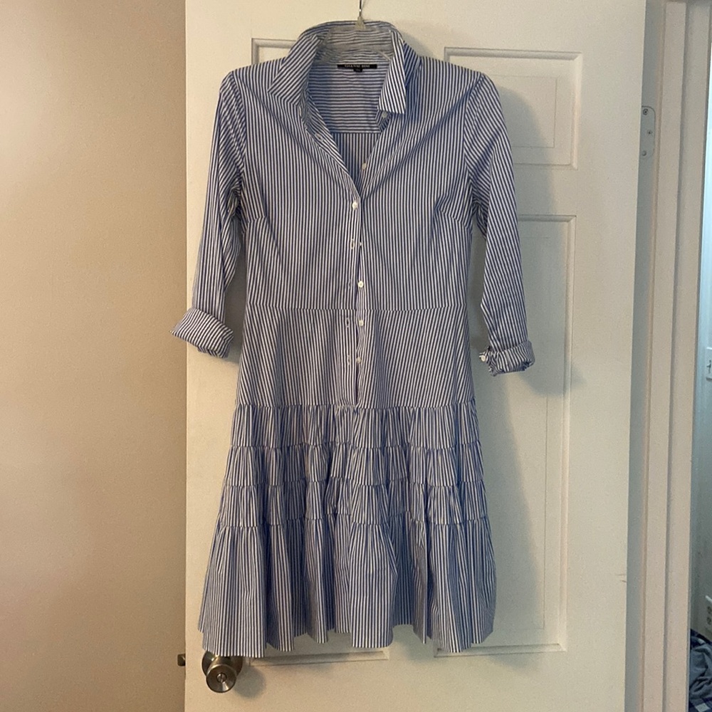 Striped and ruffled button down dress